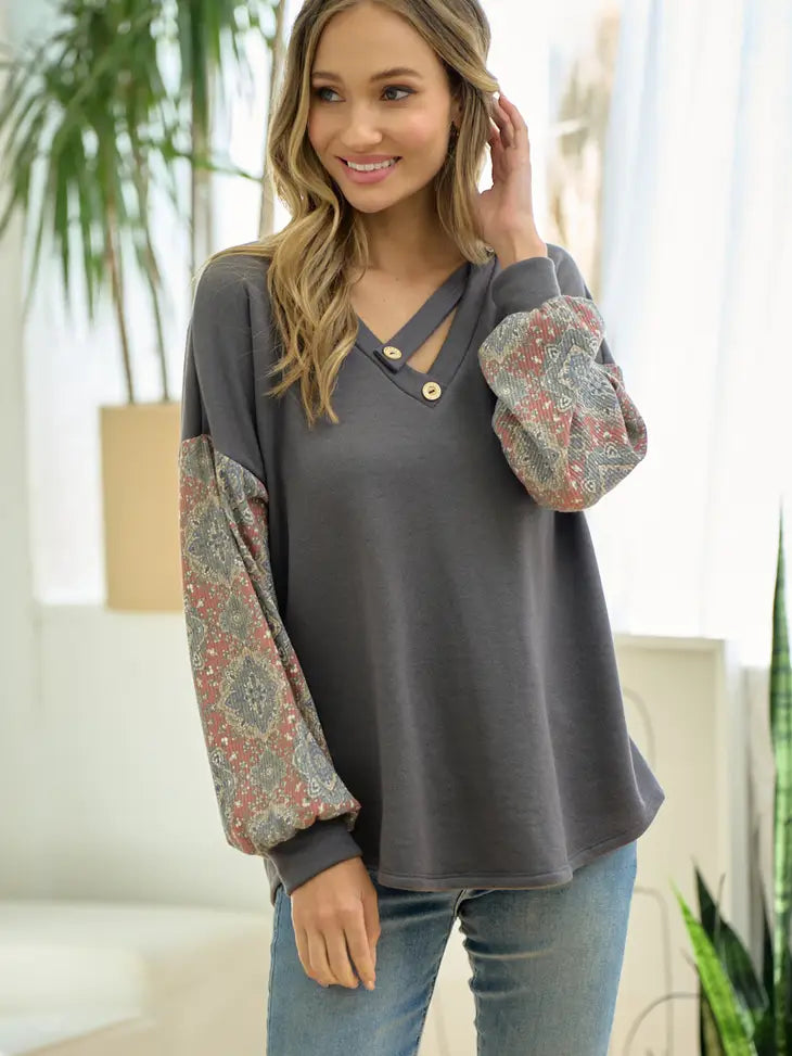 Chelsea'S Buttoned Keyhole Top