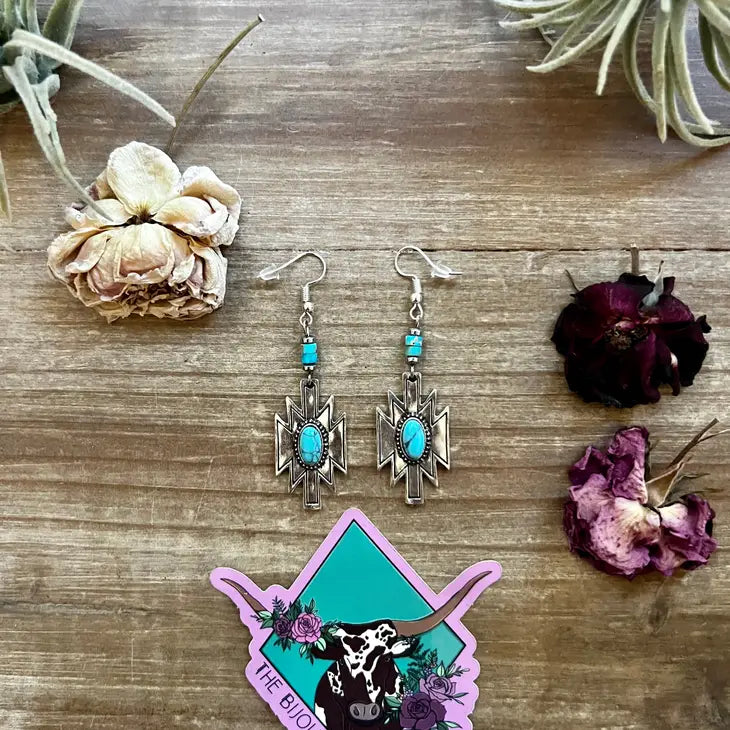 Aztec Turquoise Dangle Earrings