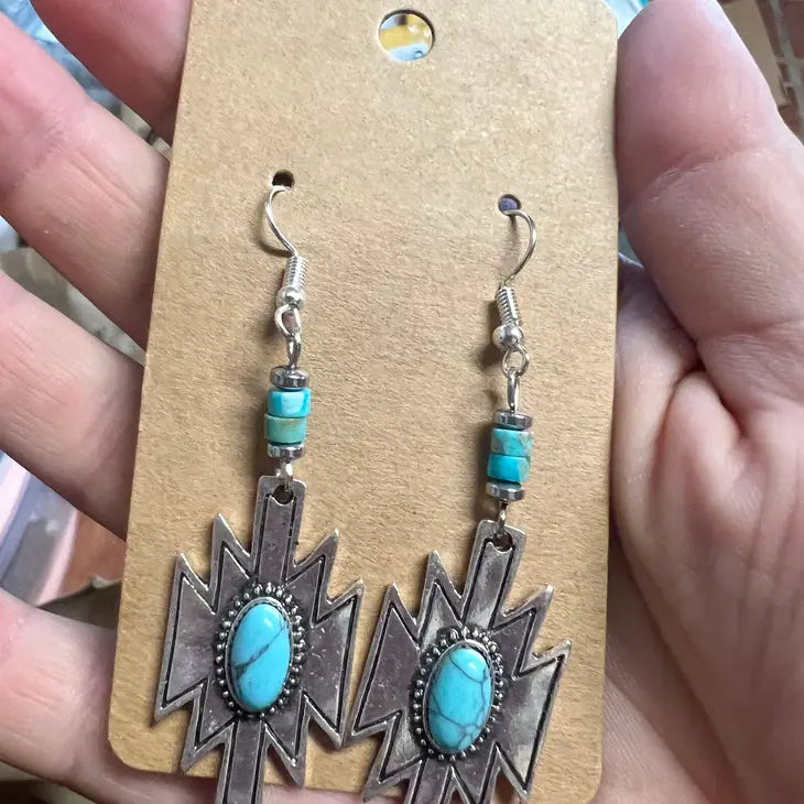 Aztec Turquoise Dangle Earrings