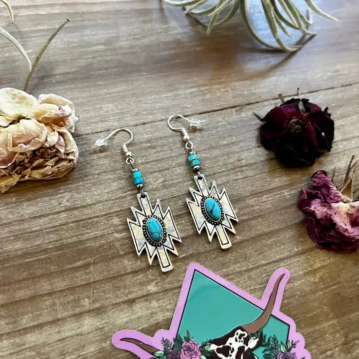 Aztec Turquoise Dangle Earrings
