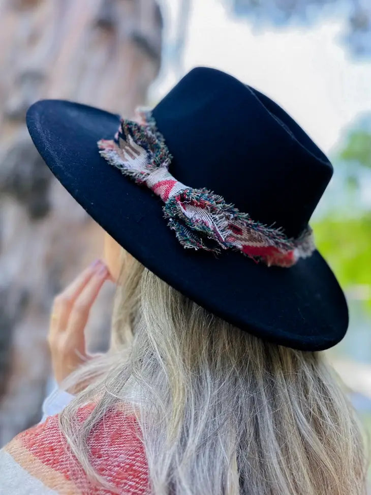 Black Fedora Hat with Aztec Ribbon