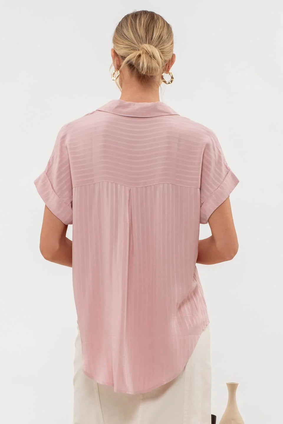 Blue Pepper Striped Collared Top in blush pink