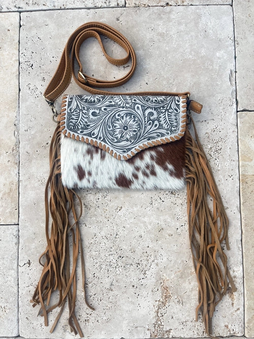 Tooled Leather Cowhide Wristlet