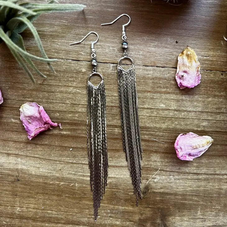 Silver Dangle Earrings with Navajo Pearl