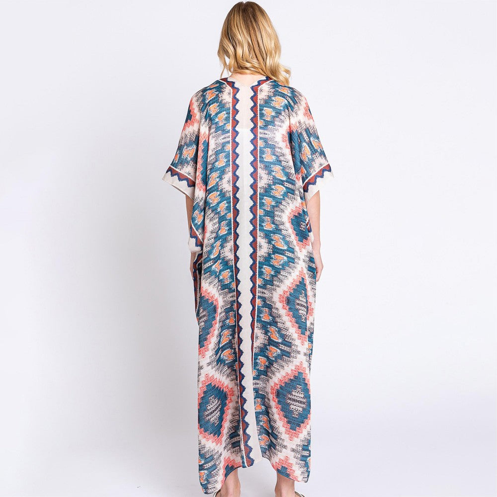 Coral and Blue Aztec Print Duster