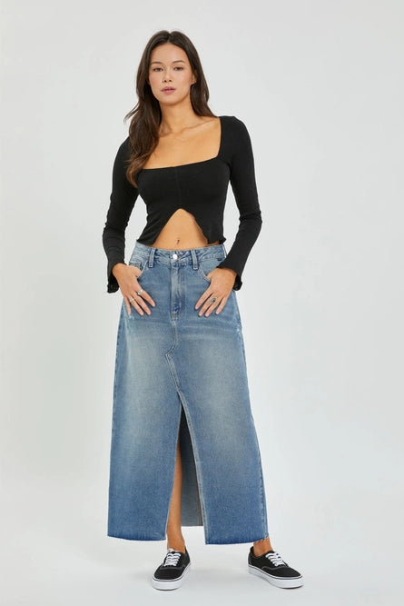 Mid-Rise Maxi Denim Skirt