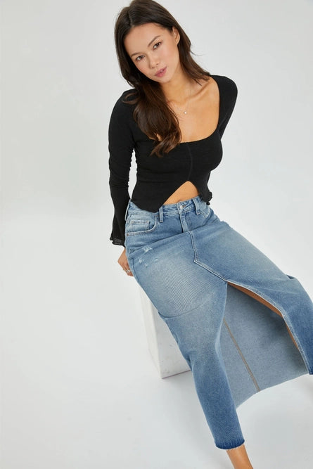 Mid-Rise Maxi Denim Skirt