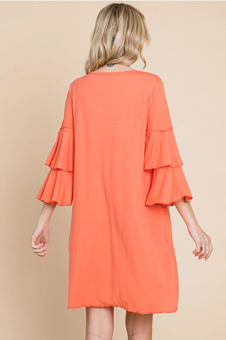 V Neck Ruffle Sleeve A Line Dress *2 COLORS*