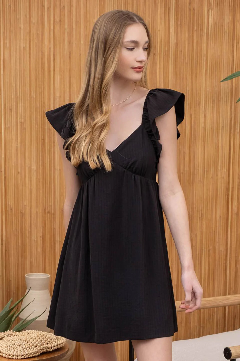 Black Empire Waist with Back Tie Dress